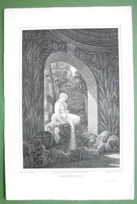 SCHONBRUNN PALACE Water Nymph Egeria Fountain UNESCO Site - 1823 Print cpt Batty