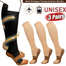 3 Pairs Copper Compression Socks 10-20mmHg Moisture Wicking Support Stocking XXL