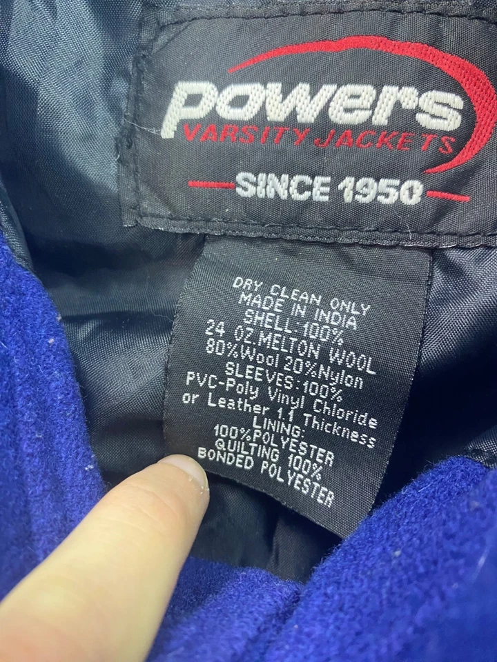 Chaqueta Universitaria Power Niñas Jóvenes Y-XL Azul Lana Nylon Bordado Letterman Foto 4 de 4