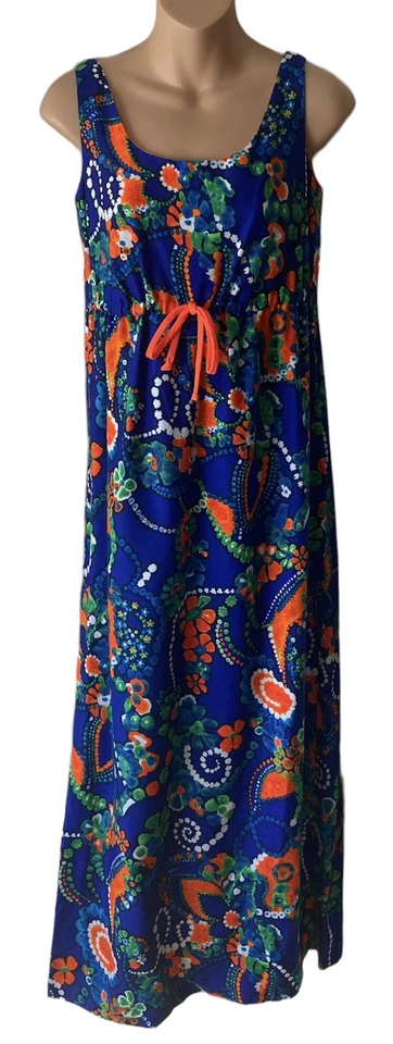 Maxi Vestido Largo Hawaiano Floral Vintage Sears Sin Mangas Vaina Cintura Imperio 8 Foto 4 de 4