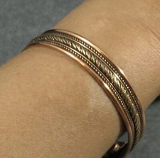 Copper Silver twist pattern Cuff Bangle Bracelet Magnetic Magnets LRG