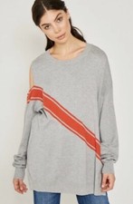 Hayden Cold Shoulder Heather Gray Sweater Orange Sash Size M/L NWT