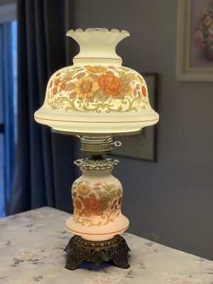 Lampe De Table Ouragan Quoizel Vintage 1973 - Verre Givré, Motif Floral, 3 Intensités