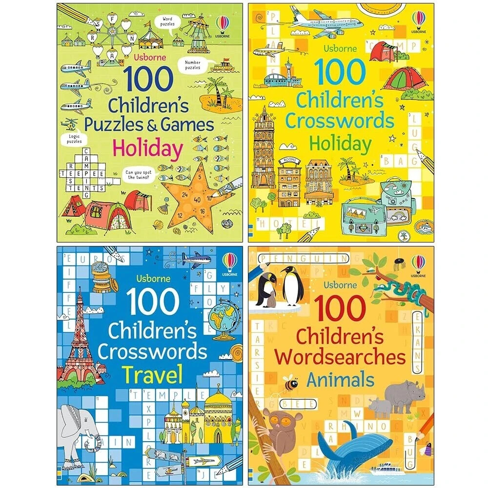 Phillip Clarke 4 Books Collection Set 100 Children's Puzzles Games Holiday, Anim
