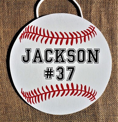 PERSONALIZED BASEBALL SIGN Name Team Wall Art Door Hanger Plaque Decor ...