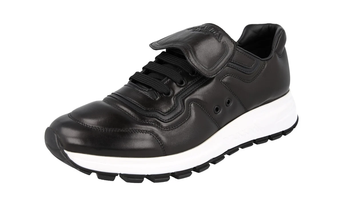 AUTH PRADA PRAX 01 SNEAKERS SHOES 4E3389 BLACK LEATHER NEW US 7 EU 40 40 5