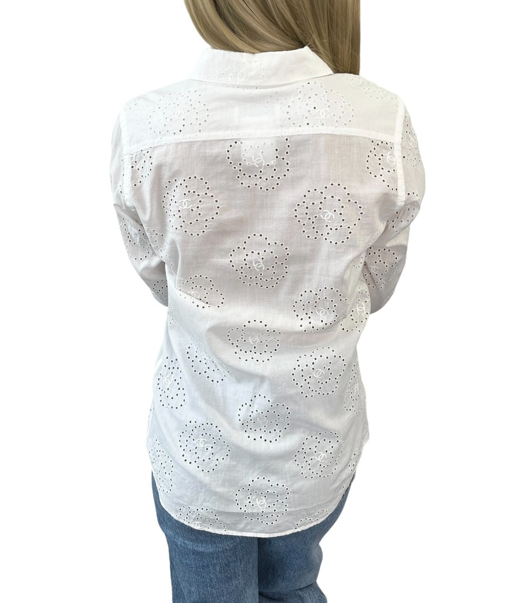 CHANEL Vintage 08P CC Mark Camellia Blouse Shirt #36 Top