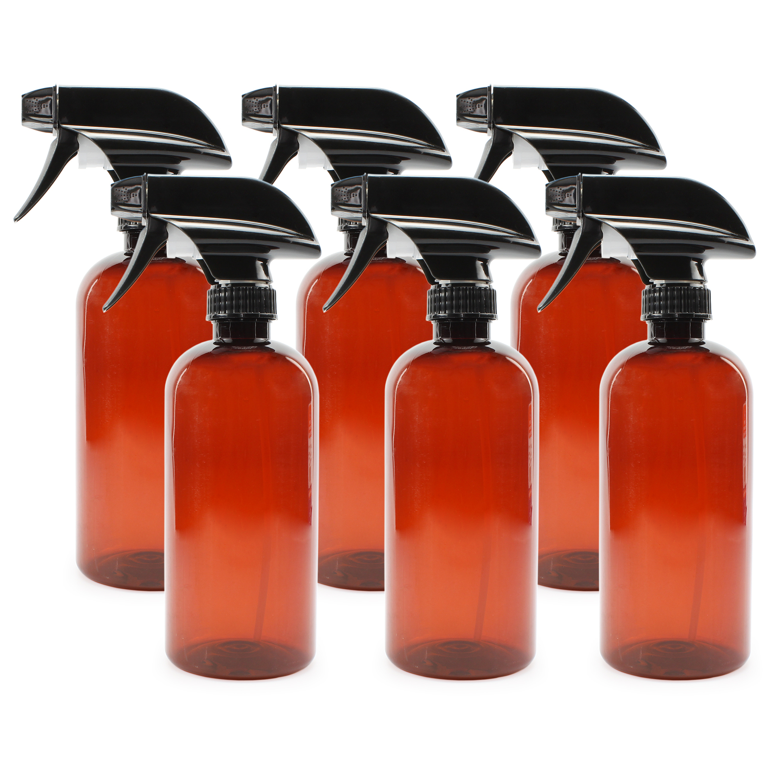 16oz Amber PLASTIC Spray Bottles w/ Mist & Stream Sprayers 6pk PET 1