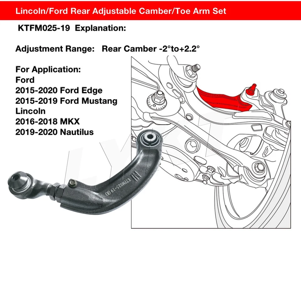 LYKT 2pcs Rear Adjustable Camber Arms Spherical KitFor Ford Mustang/Edge&Lincoln Foto 2 de 4