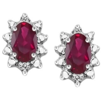0.52 CTW Genuine Ruby Gemstone Accent White Diamond Earring In Gold Over Silver
