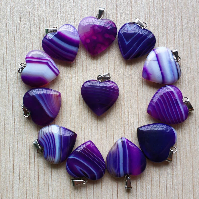 Moda Colgantes Corazón Ónix Rayas Púrpura 20mm 36 un./lote Al Por Mayor Foto 2 de 3