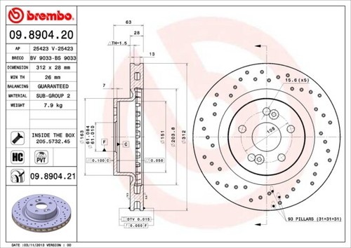 Brembo Bremsscheiben Set 2x | Für Mercedes M-Klasse W166 | 330mm Gelocht & Innenbelüftet