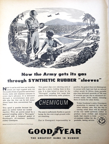 PRINT AD 1943 Goodyear Chemigum Synthetic Rubber Gas Gasket Sleeve WWII Army - Picture 2 of 2