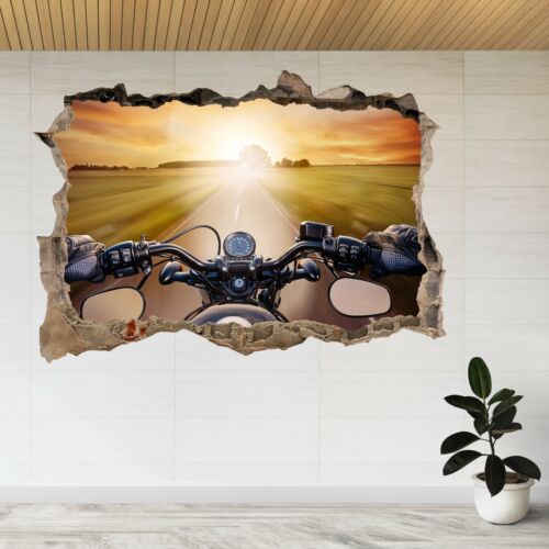 Man Riding a Motorcycle 3d Smashed View Wall Sticker Poster Decal A36 - Picture 1 of 2