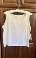 Eileen Fisher Woman White Scoop Neck Tank Sz 1X Organic Cotton Made in USA $78