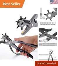 Adjustable Leather Hole Punch Plier - 6 Sizes for Belts, Collars, and More