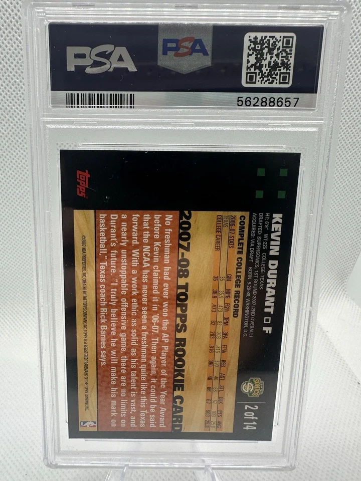 Tarjeta de novato Topps 2007 Kevin Durant RC PSA 8 número 2 de 14 Foto 2 de 2