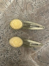 2 Victorian Yellow Fiore Oval Vintage Bronze Snap-in Hair Clips