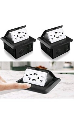 2Pack Pop up Floor Electrical Outlet Cover Box Kit with 4.8A USB Chargers 20A...