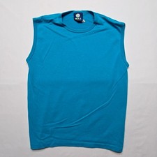 Vintage Blank Tank Top Blue Sleeveless Made in USA Max Active Mens Large 90s