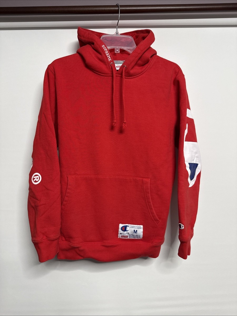 y022705 champion×Supreme コラボパーカー　レッド　XL Supreme x Champion hoodie Red Large Logo Spell Out Hood Medium | eBay