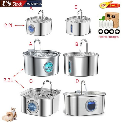 #ad 3.2L 2.2L Stainless Steel Cat Dog Water Fountain Pet Drinking Fountain Dispenser $32.99