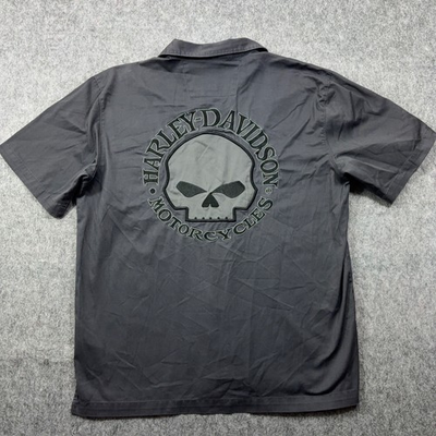 #ad Vintage Harley Davidson Willie G Skull Button Up Shirt Mens Large Gray Garage L $36.88