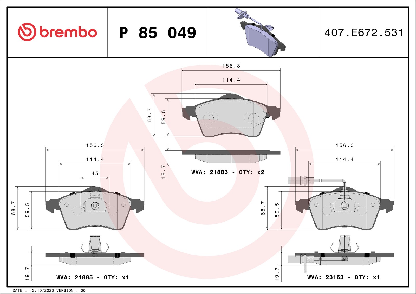 Brembo Bremsbelagsatz, Scheibenbremse [Hersteller-Nr. P85049] für VW - Bild 5