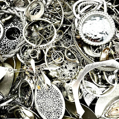 1 pound Silver Tone Metal Jewelry Lot - SCRAP BULK-lot#EKE11