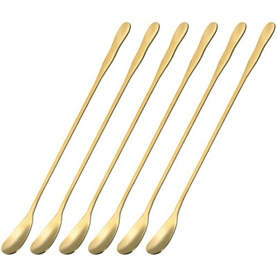 Long Handle Spoon, 6Pcs 7.87-Inch Cream Coffee Spoon Spoons (Gold)