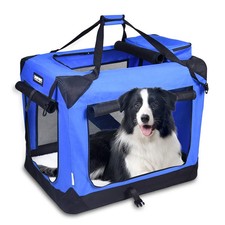 Jespet 3-Door Soft Sided Folding Pet Crate - 36 Inch Blue Carrier