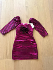 LoveShackFancy Pink Metallic Mini Dress Square Neck Puff Long Sleeve Size 4