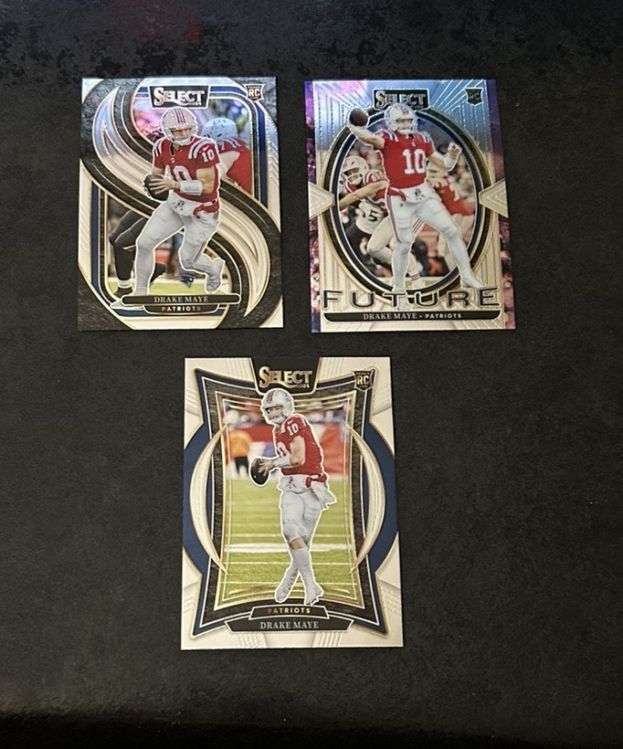 2024 Drake Maye Panini Select 3 Card rookie Lot! Base RC, Future + Turbocharged