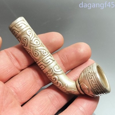 7.2cm Retro Cupronickel Auspicious Clouds Smoking Paraphernalia Cigarette Rod