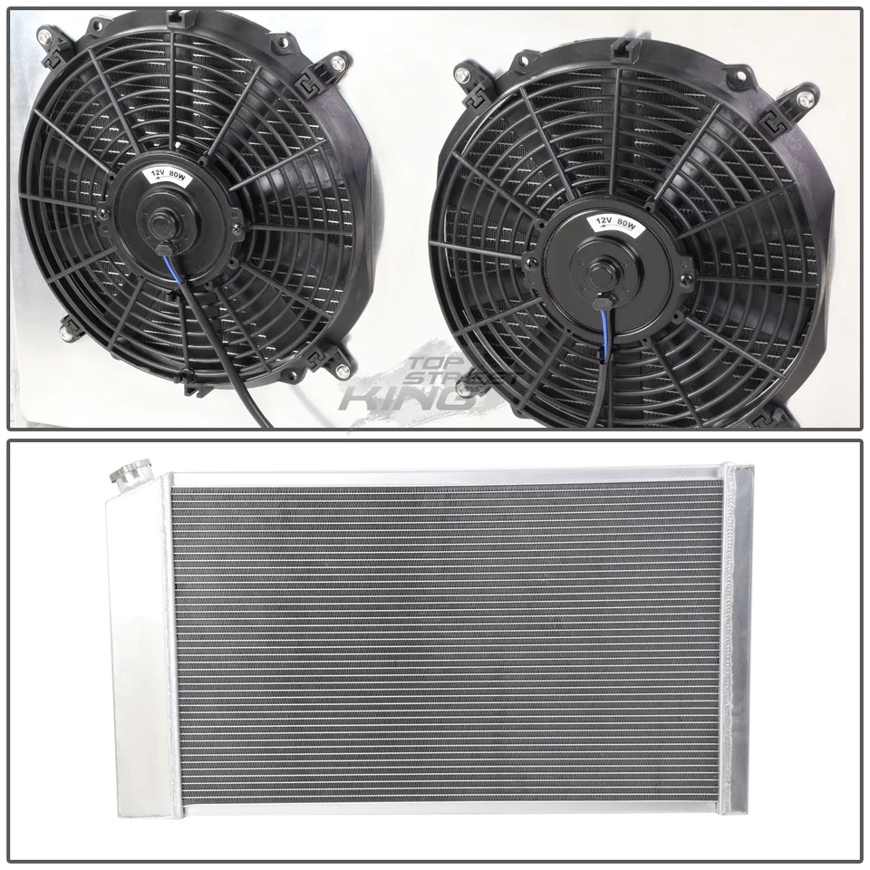 Cubierta de ventilador de radiador de carreras de aluminio de 3 filas de 12 V para Chevy GMC Cadillac Buick 85-16 Foto 2 de 4