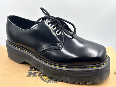 Dr. Martens SCHWARZ 1461 QUAD SQUARE TOE LEDER PLATEAU SCHUHE GRÖßE UK 8 EU 42