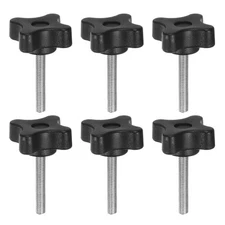 6pcs Star Knobs M5 x 30mm Metric Threaded Stud 32mm 4-Point Head Clamping Screws