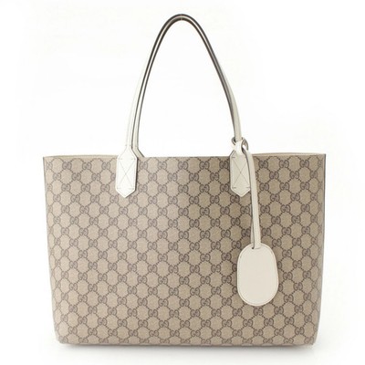 GUCCIリバーシブルホワイトトートバッグ GGパターン Gucci GG Leather Reversible Tote Bag White Beige | eBay