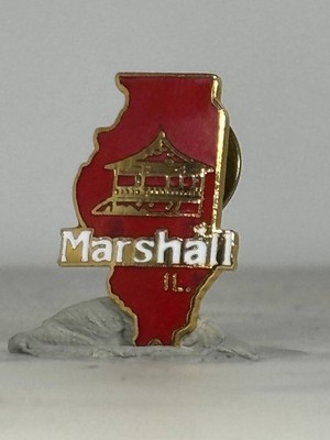 Marshall Illinois State Pin: Red Enamel Gold Trim - Vintage Travel Accessory