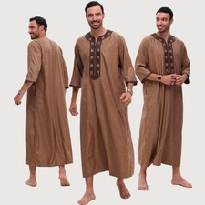Arabian Men Thobe Saudi Long Robe Embroidery Jubba Thoub Dishadasha Abaya kaftan