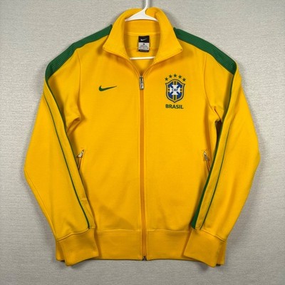 Nike Brasil CBF Soccer Mens Track Jacket Size M Yellow Green Full Zip Football