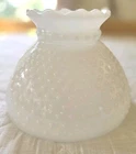 Vintage White Milk Glass Hobnail Ruffled Edge Hurricane Lamp Shade 8" Fitter