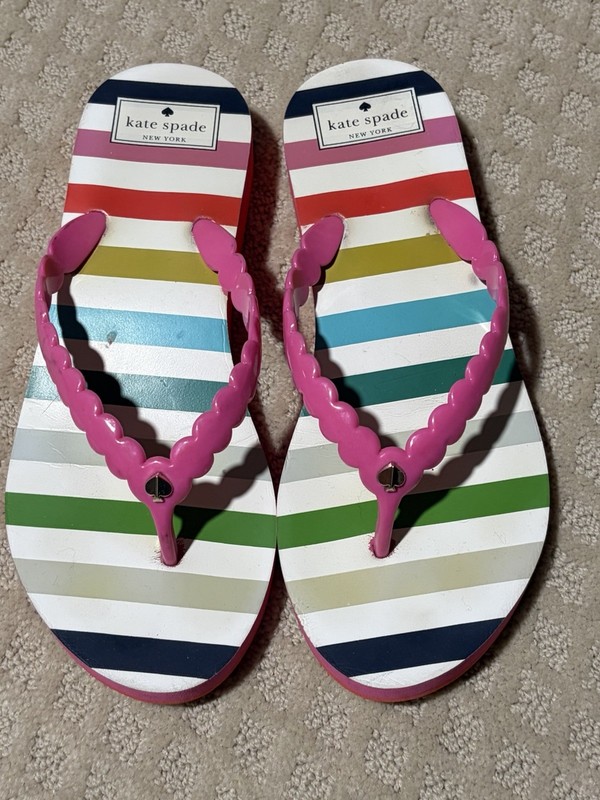 Kate Spade New York Women’s Striped Flip Flop Sandals Multicolor Pink 8