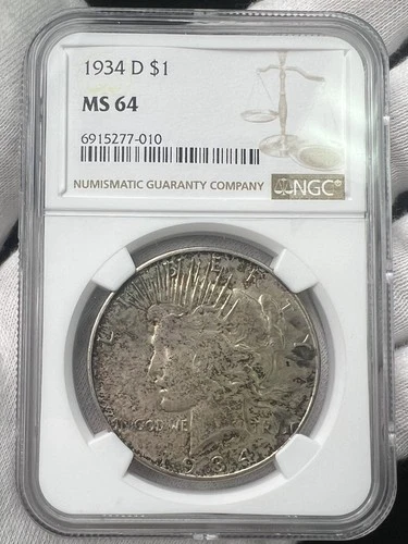 1934-D $1 Peace Dollar 90% Silver Denver NGC MS64 US Coin