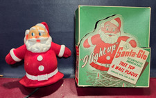 Vintage Glo Lite Santa Flocked Christmas Tree Topper/ Wall Decor Lights Up W/box