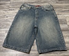 Vintage Y2K Red B69 Embroidered Denim Shorts Size 34 Jnco Style Jorts