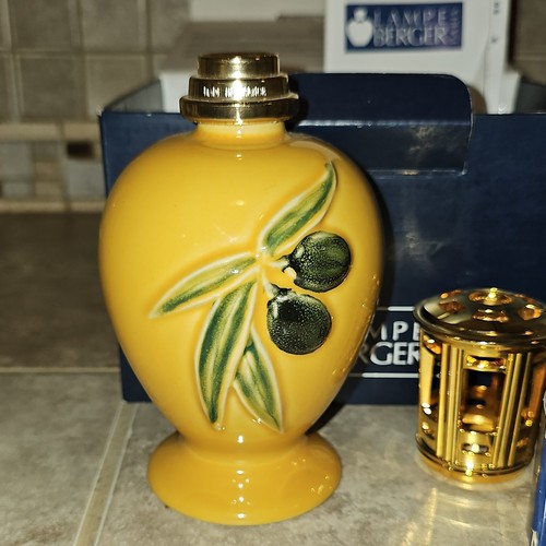 Lampe Berger Ceramic Fragrance Lamp Yellow Olive Branch Pattern Glossy MPN 5376