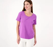 Susan Graver Weekend Essentials Cotton Modal Short-Slv Top Shirt Simply Lilac XX