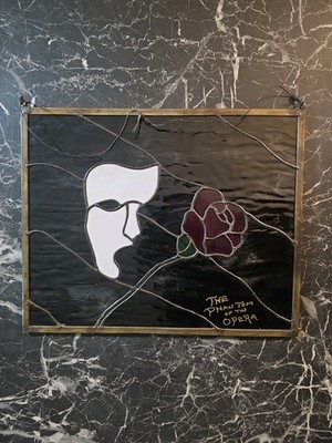 Rare Stained Glass Panel Wall Hanging. ''The Phantom Of The Opera'' 15.5''x12.5''