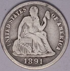 1891 S Seated Liberty Dime VG+